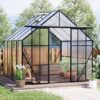 Double Door Polycarbonate Greenhouse Raised Base And Anchor Aluminum Heavy Duty Walk In Greenhouses For Outdoor Backyard In All Season - Black - Image 4