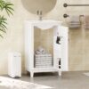 Modern Small Bathroom Vanity Cabinet With Ceramic Basin, Ample Storage, 1 Soft-Close Door - White - Image 4