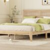 Queen Size Rubber Wooden, Solid Wooden Bed With Rattan Headboard, Enhanced By Support Feet - Natural - Image 10