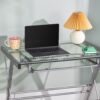 Modern Metal And Glass Computer Desk With Keyboard Tray - Silver - Image 6