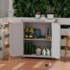 Rustic Cedar Wood Potting Bench With Storage Cabinet And Metal Top For Outdoor Patio - Gray - Image 2