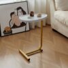 C-Shaped Side Table, Small Sofa Table For Cough, Bedroom - White / Gold - Image 3
