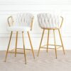 Modern Design High Stool With Gold Plated Legs Linen Bar Chair For Kitchen Dining And Cafe (Set of 2) - White - Image 3