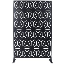 Outdoor & Indoor Privacy Screen, Metal Privacy Screen, Freestanding Decorative Privacy Screen For Deck Balcony Patio - Black