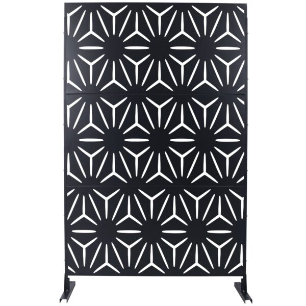 Outdoor & Indoor Privacy Screen, Metal Privacy Screen, Freestanding Decorative Privacy Screen For Deck Balcony Patio - Black