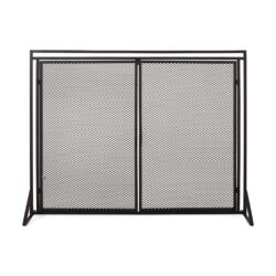 Samantha - Iron Fireplace Screen Modern Design With Easy Access Doors - Black