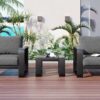 3 Piece Aluminum Frame Patio Furniture With 6.7" Thick Cushion And Coffee Table, All Weather Use Olefin Fabric Outdoor Chair - Gray / Black - Image 7