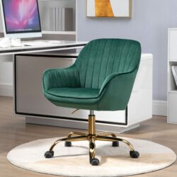Swivel Chair With High Back, Adjustable Working Chair With Golden Base - Green