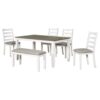 Rustic Style 6 Piece Dining Room Table Set With 4 Upholstered Chairs & A Bench - Brown / Whitewash - Image 2