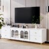 Modern TV Stand For TVs Up To 75", Entertainment Center With Glass Door, 4 Drawers And 2 Cabinets, 5 Metal Legs And Metal Handles For Living Room - White - Image 5