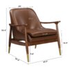Accent Chair With Cushioned Seat, Brass Tipped Legs - Dark Brown - Image 3