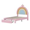 Twin Size Upholstered Rainbow Design Bed, Velvet Princess Platform Bed With Storage Drawer, No Box - Spring Needed - Colorful / Pink - Image 9