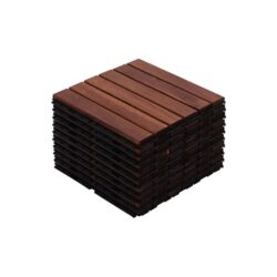 10 Piece Interlocking Deck Tiles Striped Pattern, Square Acacia Hardwood Outdoor Flooring For Patio, Bancony, Pool Side - Brown