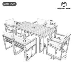 7 Pieces Outdoor Dining Set Patio Dining Table And Chair Set With And Removable Cushions For Patio, Backyard, Garden - Beige