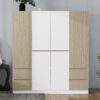 6 Doors Wardrobe Storage For Bedroom, With 4 Drawers - White / Nature - Image 9