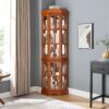 Corner Curio Cabinet With 5 Shelves And Lighting System (E26 Light Bulb Not Included) - Oak - Image 18