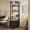 Transitional Narrow Bookshelf With Drawer On Bottom - Black - Image 6