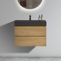 Alice - U091-Alice30W-106 Natural Oak Bathroom Vanity With Sink, Large Storage Wall Mounted Floating Bathroom Vanity For Modern Bathroom, One-Piece Black Sink Basin Without Drain - Light Oak