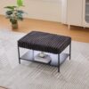 Upholstered Ottoman Coffee Table Foot Rest With Metal Legs And Wooden Storage Shelf - Charcoal - Image 6