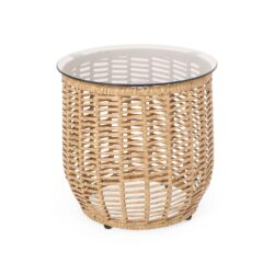 Arias - Boho Side Table With Tempered Glass Top - Light Brown
