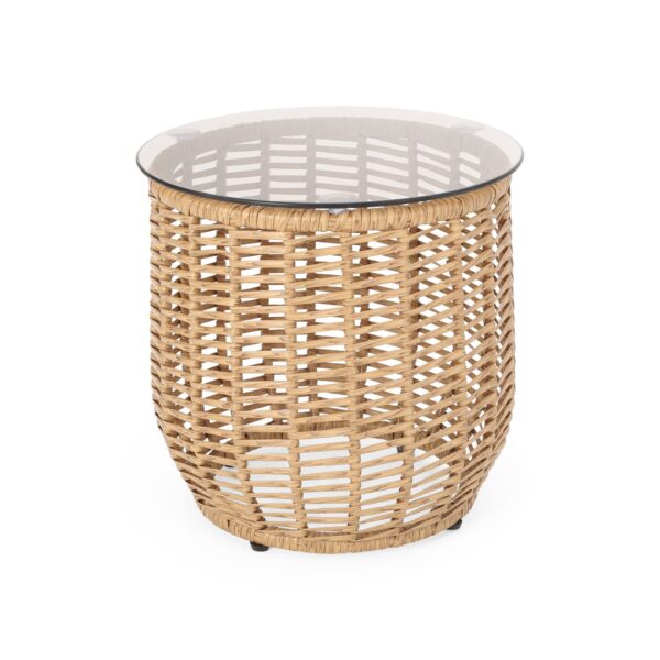 Arias - Boho Side Table With Tempered Glass Top - Light Brown