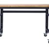 48" Wide Rolling Workbench For Garage, Adjustable Height, Workshop Tool Bench, Metal With Rubber Wood Top - Black / Light Brown - Image 5