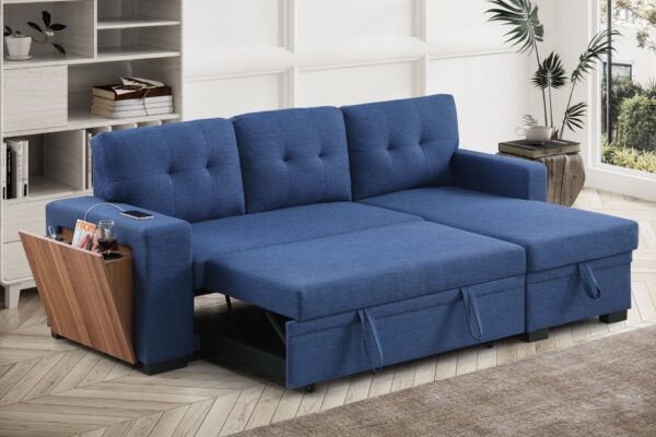 3 Piece Upholstered Sleeper Sofa - Blue