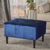 Mid Century Ottoman Velvet With Button Tufting With Birch Wood Legs - Navy Blue - Image 3