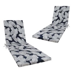 2 Piece Indoor / Outdoor Chaise Lounge Chair Cushion Set With Ties, Patio Seat Cushions For Lawn, Pool & Beach - Blue Leaf