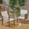 Casa Acacia Wood Club Chairs (Set of 2) With Water Resistant Cushions - Gray / Cream - Image 2