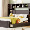 Queen Size Bed With All In One Cabinet, Shelf And Sockets - Espresso - Image 16