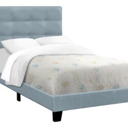 Twin Size Bed, Upholstered, Frame Only, Transitional - Blue