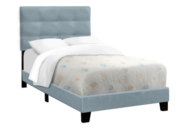 Twin Size Bed, Upholstered, Frame Only, Transitional - Blue