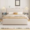 Queen Size Upholstered Platform Bed With Reading Lights, Drawers, Trundle And Shelves - Beige - Image 16