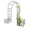 Metal Garden Arch With Two Plant Stands Wide High Climbing Plants Support Rose Arch Outdoor - Black - Image 16