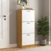 Freestanding Shoe Storage Cabinet With 3 Flip Drawers - White / Natural - Image 24