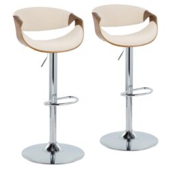 Curvo - Mid-Century Modern Adjustable Barstool With Swivel (Set of 2) - Walnut / Cream
