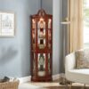 Corner Curio Cabinet With Lights, Adjustable Tempered Glass Shelves, Display Cabinet (E26 Light Bulb Not Included) - Mirrored / Walnut - Image 4