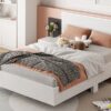 Queen Size Floating Platform Bed, With LED Lights, Bedside Nightstand - White - Image 11