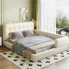 Queen Size Upholstered Platform Bed With 2 Reading Lights - White - Image 12