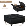 Large Square Storage Stool With 2 Storage Doors, Footstool For Living Room Studded Mid - Century Modern Coffee Table - Black - Image 7
