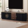 Modern Minimalist TV Stand For TVs Up To 80", Entertainment Center With 3 Drawers And 1 Shelf, Metal Handles And 2 Cabinets For Living Room - Black - Image 4