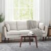 Diaphanous - Upholstered 3 Seater Sofa With 2 Accent Pillows And Wood Legs - Beige - Image 9