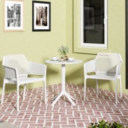 3 Piece Set, Plastic Arm Chair, Bistro Grs Premium Ocean Plastic - White