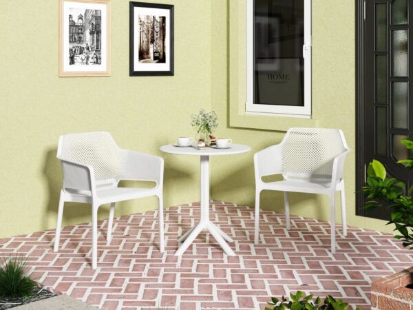 3 Piece Set, Plastic Arm Chair, Bistro Grs Premium Ocean Plastic - White