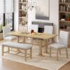 Topmax - 6 Piece Farmhouse Extendable Dining Table Set Trestle Kitchen Table Set With Removable Leaf And Upholstered Dining Chair And Bench For Dining Room - Natural - Image 2