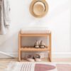 Shoe Bench, Beech Wood Storage Rack Organizer With High Rebound Sponge Cushion - Natural - Image 10