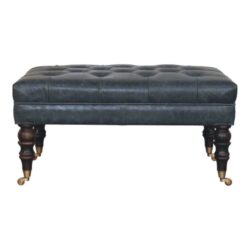Buffalo - Leather Ottoman With Castor Legs - Brown / Teal