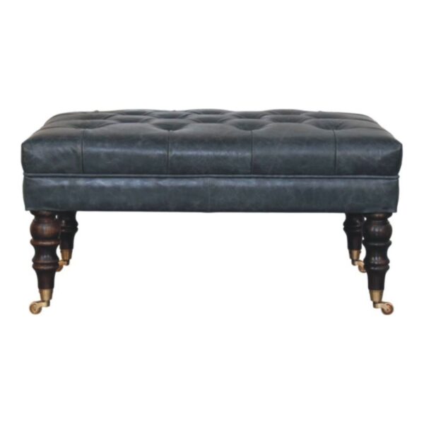 Buffalo - Leather Ottoman With Castor Legs - Brown / Teal