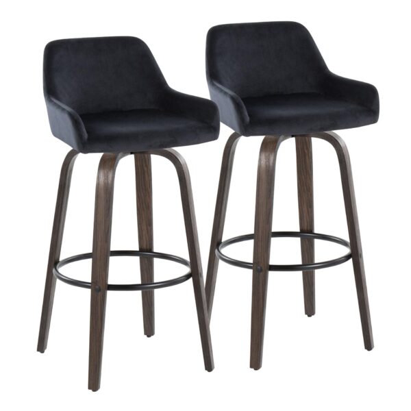 Daniella - Contemporary Fixed Height Barstool With Swivel With Round Footrest (Set of 2) - Walnut / Black